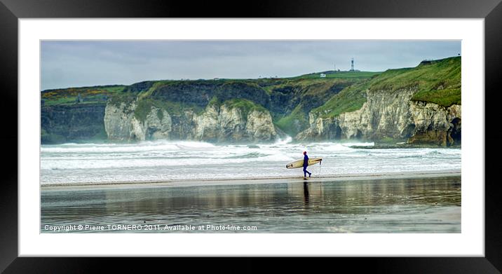 Surfer at Whiterock Framed Mounted Print by Pierre TORNERO