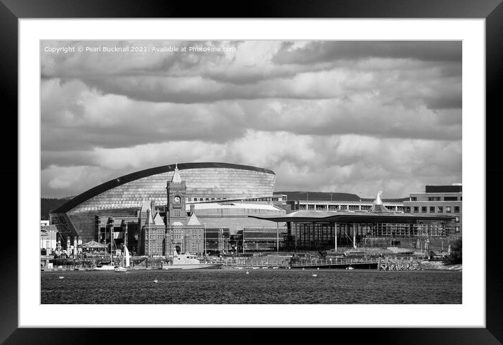 Cardiff Bay Black and White Framed Mounted Print by Pearl Bucknall