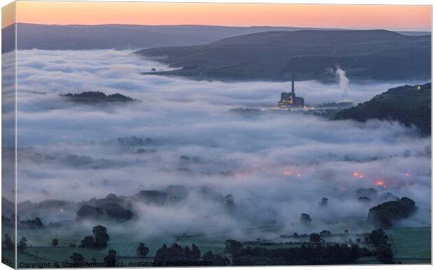 Misty Sunrise over Iconic Cement Works Canvas Print by Steven Nokes