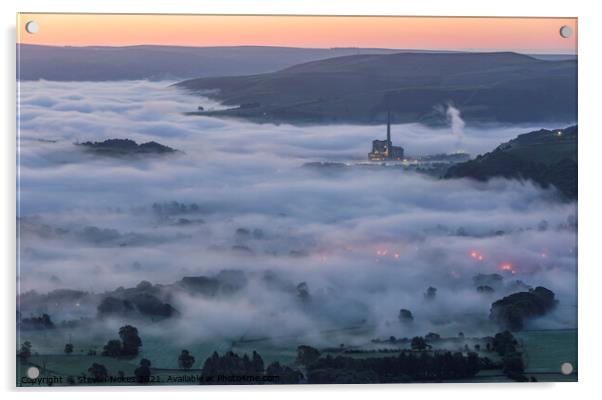 Misty Sunrise over Iconic Cement Works Acrylic by Steven Nokes