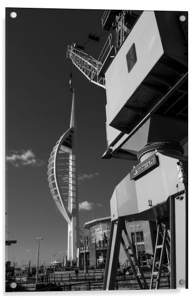 Dock Crane & Spinnaker Tower. Portsmouth Harbour,Hampshire Engla Acrylic by Philip Enticknap