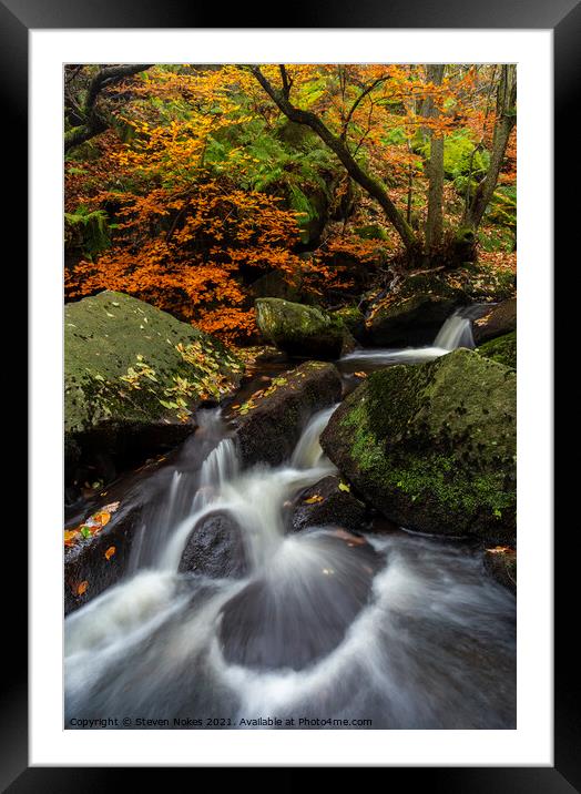 Enchanting Autumnal Waterfall in Padley Gorge Framed Mounted Print by Steven Nokes