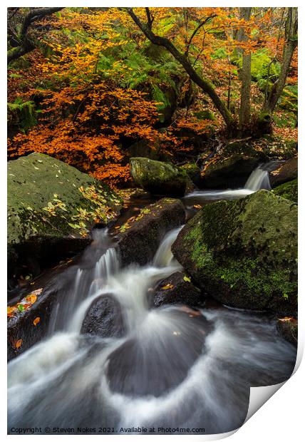 Enchanting Autumnal Waterfall in Padley Gorge Print by Steven Nokes