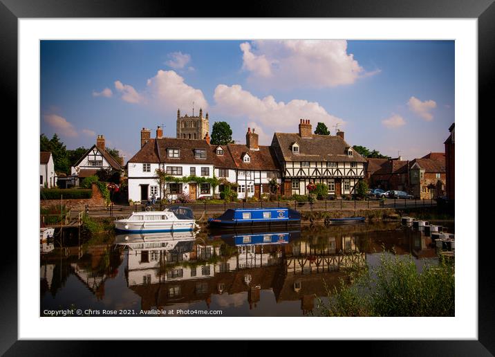 Tewkesbury cottages by the river Framed Mounted Print by Chris Rose