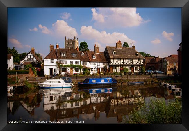 Tewkesbury cottages by the river Framed Print by Chris Rose