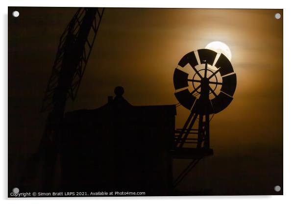 Cley windmill silhouette with full moon fantail Acrylic by Simon Bratt LRPS