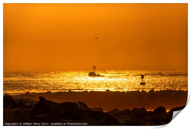 Fishing Boat Leaving Westport Sunset Buoy Grays Harbor Washingto Print by William Perry