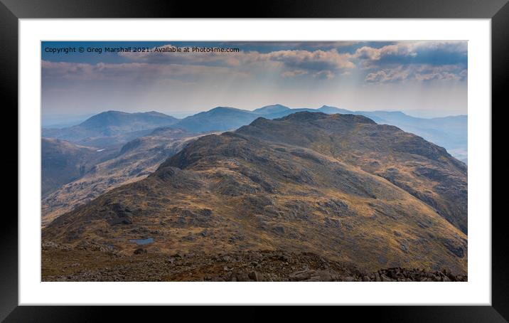 Three Tarns on Crinkle Crags from Bowfell, Lake District Framed Mounted Print by Greg Marshall