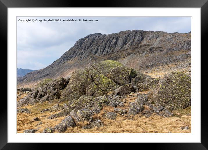 Bowfell from Three Tarns Langdale, The Lake District Framed Mounted Print by Greg Marshall