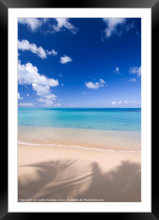 Palm Tree Shadows, Hawksbill Beach, Antigua Framed Mounted Print by Justin Foulkes