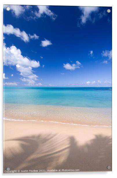 Palm Tree Shadows, Hawksbill Beach, Antigua Acrylic by Justin Foulkes