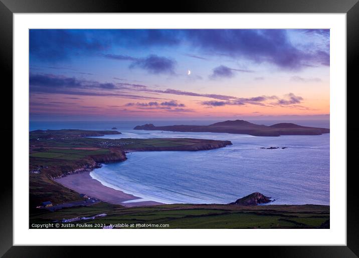 Moon over Whitesands Bay, Pembrokeshire, South Wales Framed Mounted Print by Justin Foulkes