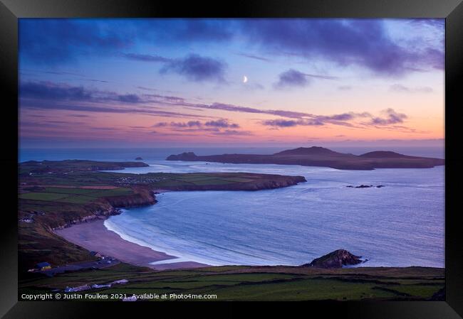 Moon over Whitesands Bay, Pembrokeshire, South Wales Framed Print by Justin Foulkes