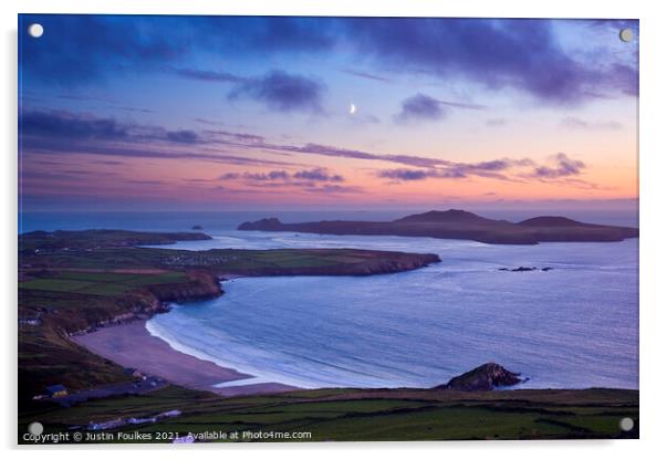 Moon over Whitesands Bay, Pembrokeshire, South Wales Acrylic by Justin Foulkes