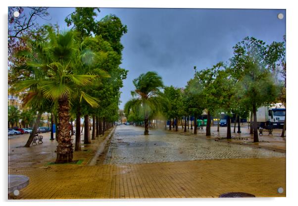 Lonely promenade on a rainy day in Carmona - Seville - Acrylic by Jose Manuel Espigares Garc
