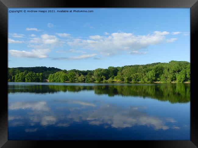 Knypersley reservoir reflections Framed Print by Andrew Heaps
