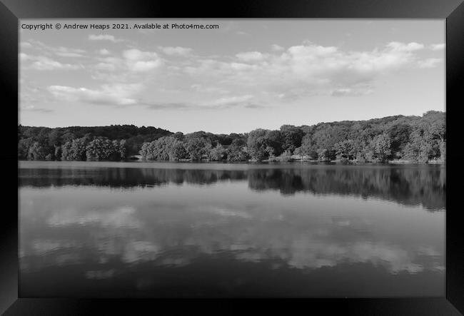 Knypersley reservoir reflections in black and whit Framed Print by Andrew Heaps