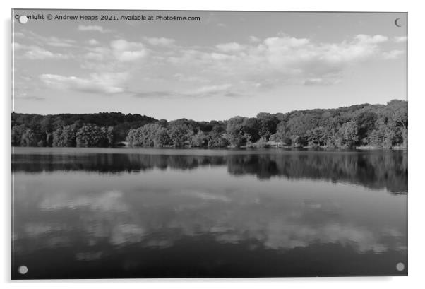 Knypersley reservoir reflections in black and whit Acrylic by Andrew Heaps