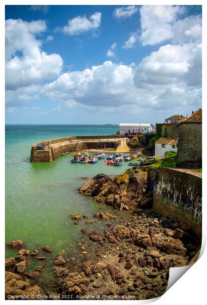 Coverack harbour on the Lizard Peninsula, Cornwall Print by Chris Rose