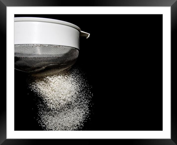 Sifting Flour on Black Background Framed Mounted Print by Antonio Ribeiro