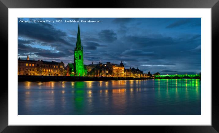 Illuminated Perth Scotland and the River Tay  Framed Mounted Print by Navin Mistry