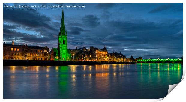 Illuminated Perth Scotland and the River Tay  Print by Navin Mistry