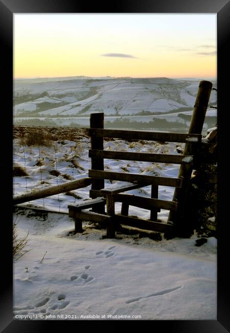 Dawn countryside walk, Derbyshire, UK. Portrait Framed Print by john hill