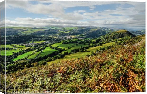 Vale of Llangollen from the mountains  Canvas Print by Diana Mower