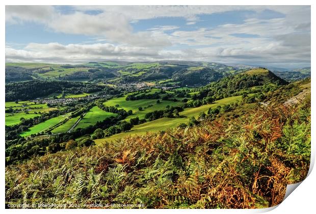 Vale of Llangollen from the mountains  Print by Diana Mower
