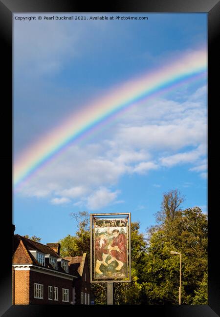 Rainbow Over Chalfont St Giles Framed Print by Pearl Bucknall