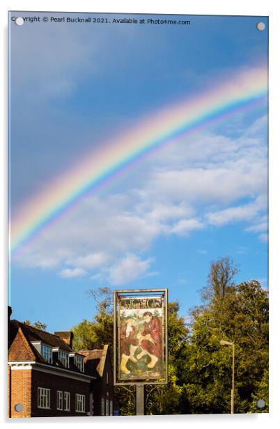 Rainbow Over Chalfont St Giles Acrylic by Pearl Bucknall