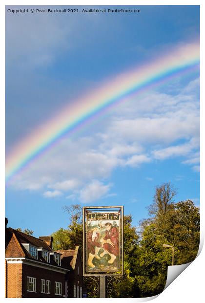 Rainbow Over Chalfont St Giles Print by Pearl Bucknall