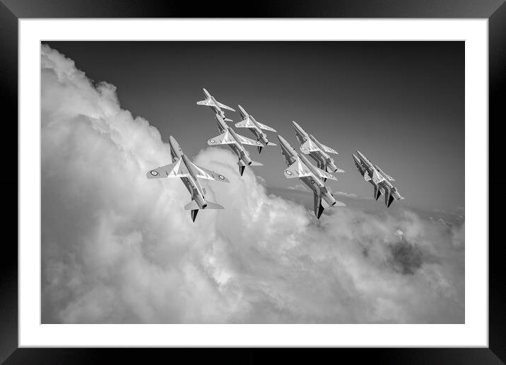 Red Arrows sky high, B&W version Framed Mounted Print by Gary Eason