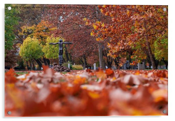 autumn park   Acrylic by Ferenc Verebélyi