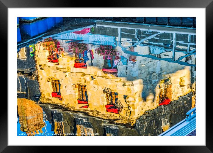 Old Building Reflection Abstract Inner Harbor Honfluer France Framed Mounted Print by William Perry