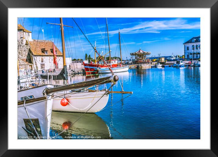 Yachts Boats Waterfront Reflection Carousel Inner Harbor Honflue Framed Mounted Print by William Perry