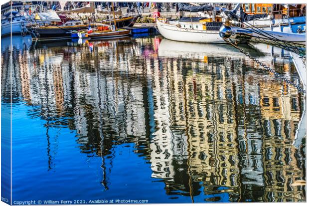 Yachts Boats Waterfront Reflection Inner Harbor Honfluer France Canvas Print by William Perry