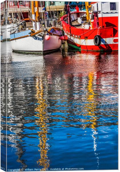 Red Boat Yacht Waterfront Reflection Inner Harbor Honfluer Franc Canvas Print by William Perry