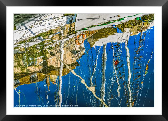 White Sailboats Waterfront Reflection Abstract Inner Harbor Honf Framed Mounted Print by William Perry