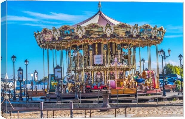 Merry Go Round Inner Harbor Honfluer France Canvas Print by William Perry