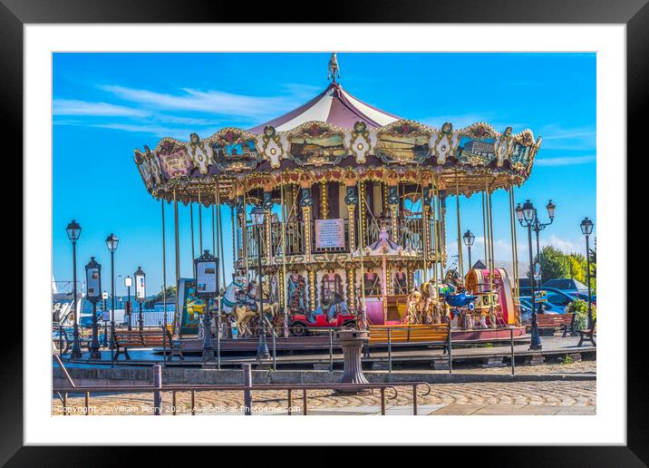 Merry Go Round Inner Harbor Honfluer France Framed Mounted Print by William Perry