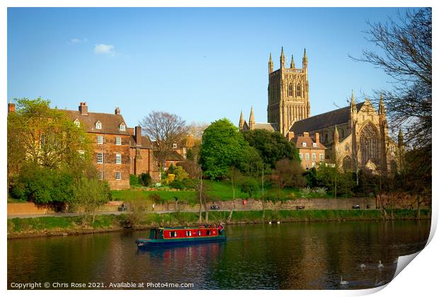 River Severn by Worcester Cathedral Print by Chris Rose