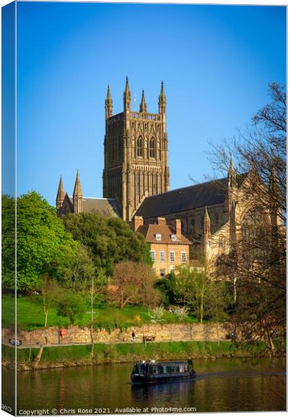 River Severn by Worcester Cathedral  Canvas Print by Chris Rose