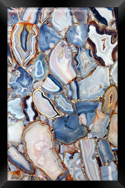 Agate gemstones are polished, in section, in the form of an amazing fascinating panel. Framed Print by Sergii Petruk