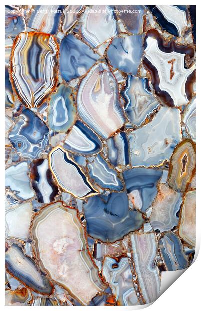 Agate gemstones are polished, in section, in the form of an amazing fascinating panel. Print by Sergii Petruk