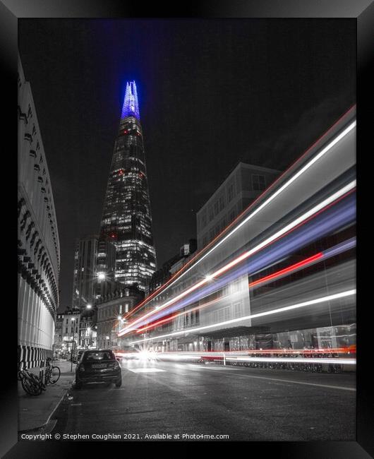 Colour Splash bus trail in front of The Shard Framed Print by Stephen Coughlan