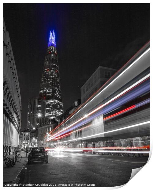 Colour Splash bus trail in front of The Shard Print by Stephen Coughlan