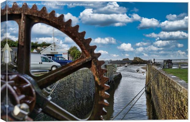 The Magnificence of Bude Canal Lock Gear Wheel Canvas Print by Roger Mechan