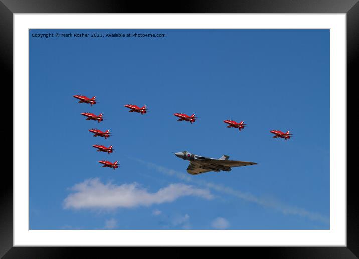 Vulcan XH558 flypast with the Red Arrows Framed Mounted Print by Mark Rosher
