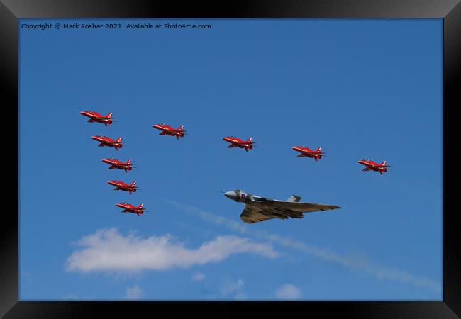 Vulcan XH558 flypast with the Red Arrows Framed Print by Mark Rosher